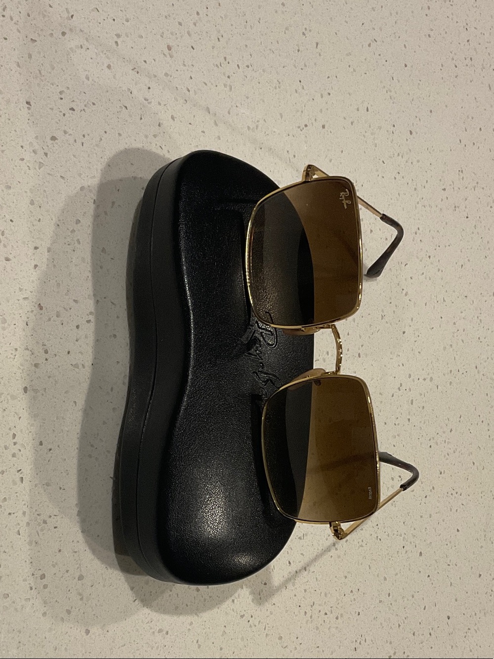 Ray-Ban  Square 1971 Gold Metal Sunglasses in Gold and Brown